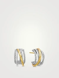 Crossover Shrimp Earrings In Sterling Silver With 18k Yellow Gold, 19.5mm