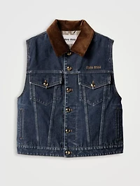 Flocked Denim And Velvet Vest