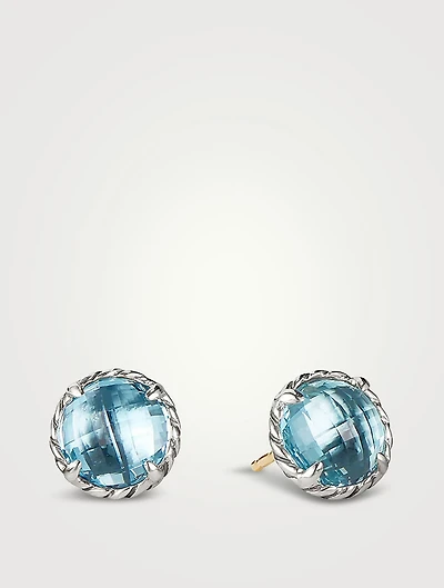 Petite Chatelaine® Stud Earrings In Sterling Silver With Blue Topaz