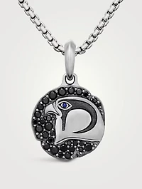 Cairo Falcon Amulet In Sterling Silver With Sapphire And Black Diamonds, 19mm