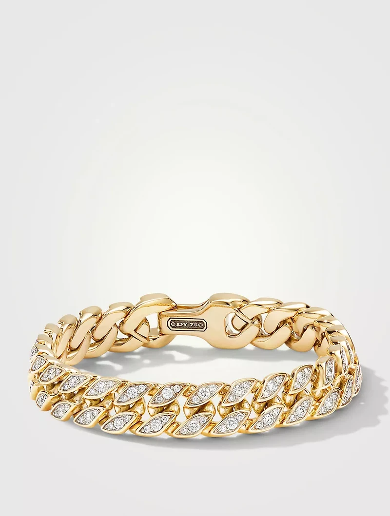 Curb Chain Bracelet 18k Yellow Gold With Diamonds, 11.5mm