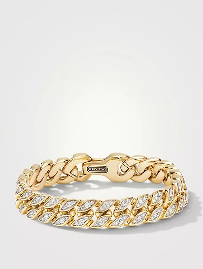 Curb Chain Bracelet 18k Yellow Gold With Diamonds, 11.5mm