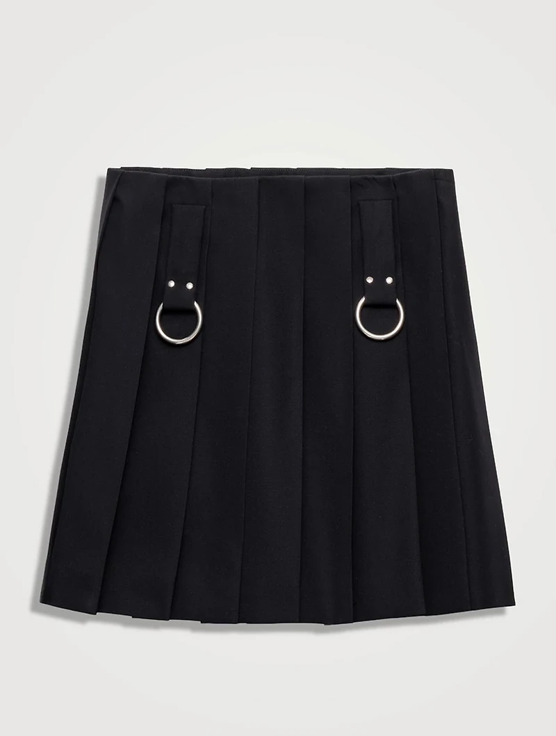 Pleated Gabardine Miniskirt With Metal Rings
