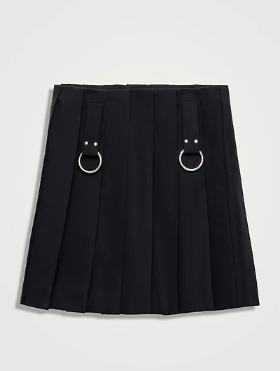 Pleated Gabardine Miniskirt With Metal Rings