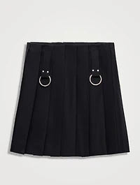 Pleated Gabardine Miniskirt With Metal Rings