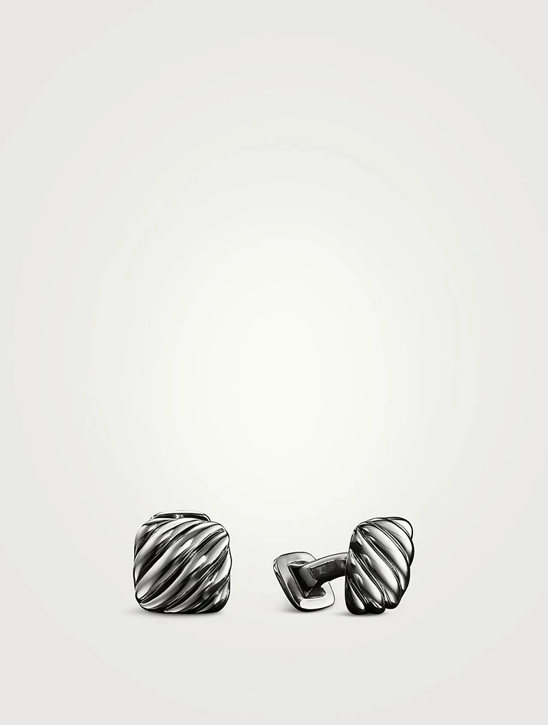 Sculpted Cable Cushion Cufflinks In Sterling Silver