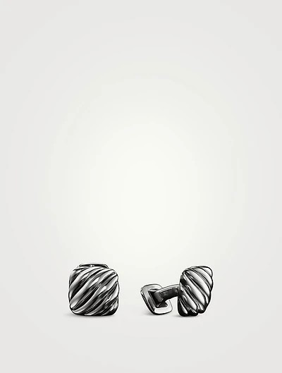 Sculpted Cable Cushion Cufflinks In Sterling Silver