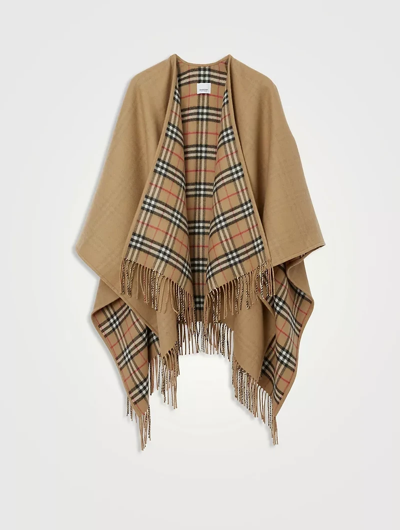 Reversible Check Wool Cape