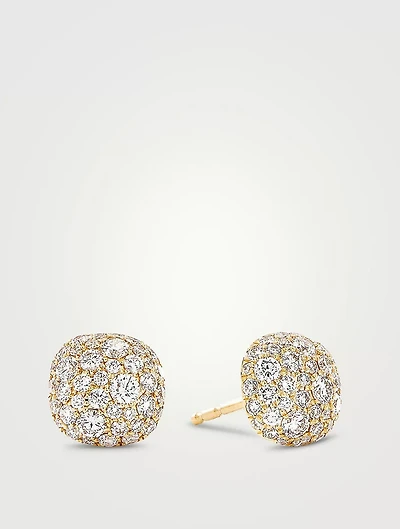 Cushion Stud Earrings In 18k Gold With Pavé Diamonds