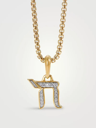 Chai Amulet In 18k Yellow Gold With Pavé Diamonds