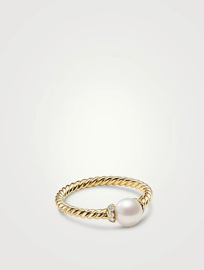 Petite Solari Station Ring 18k Yellow Gold With Pearl And Pavé Diamonds