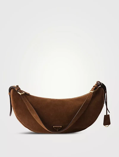 Prada Demi-lune Large Suede Shoulder Bag