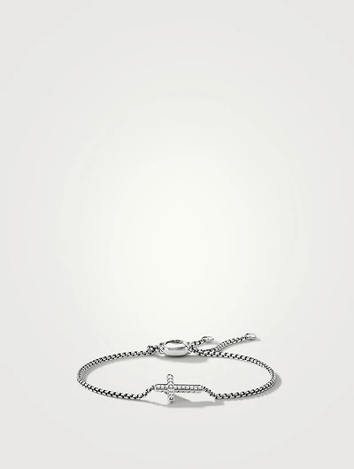 Petite Pavé Cross Chain Bracelet In Sterling Silver With Diamonds