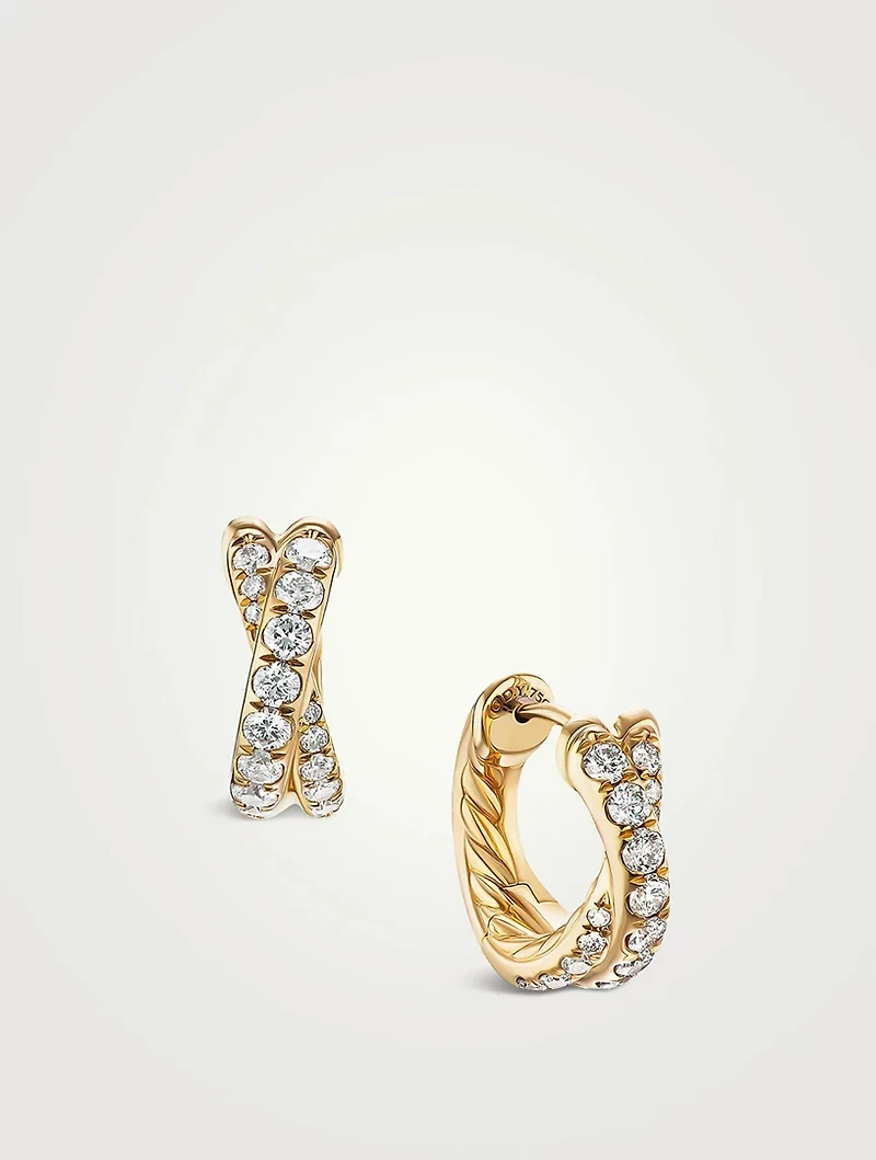 Pavé Crossover Hoop Earrings In 18k Yellow Gold With Diamonds