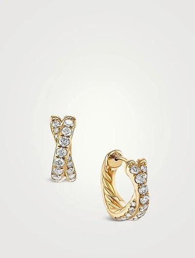 Pavé Crossover Hoop Earrings In 18k Yellow Gold With Diamonds