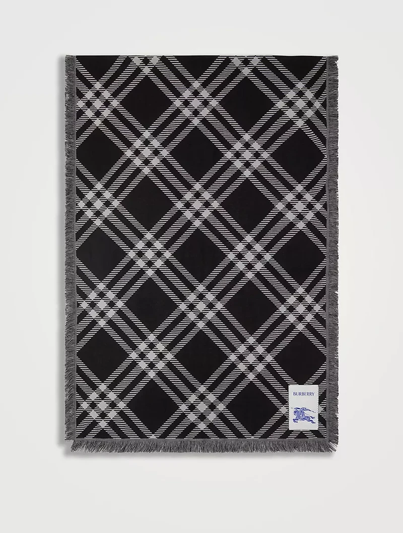 Wide Check Wool Silk Scarf