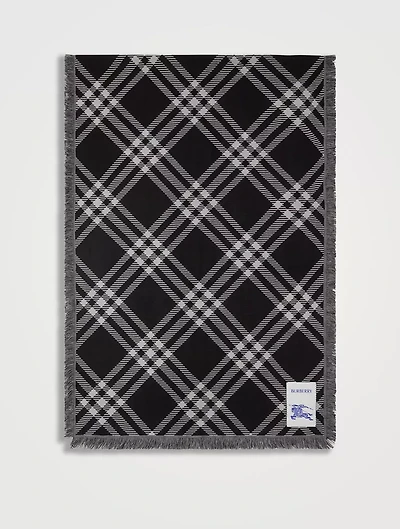 Wide Check Wool Silk Scarf