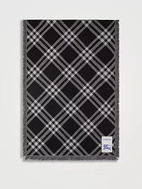 Wide Check Wool Silk Scarf