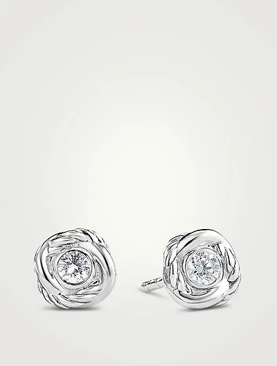 Crossover Infinity Stud Earrings In 18k White Gold With Diamonds