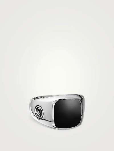 Streamline® Cushion Signet Ring Sterling Silver With Black Onyx, 14mm