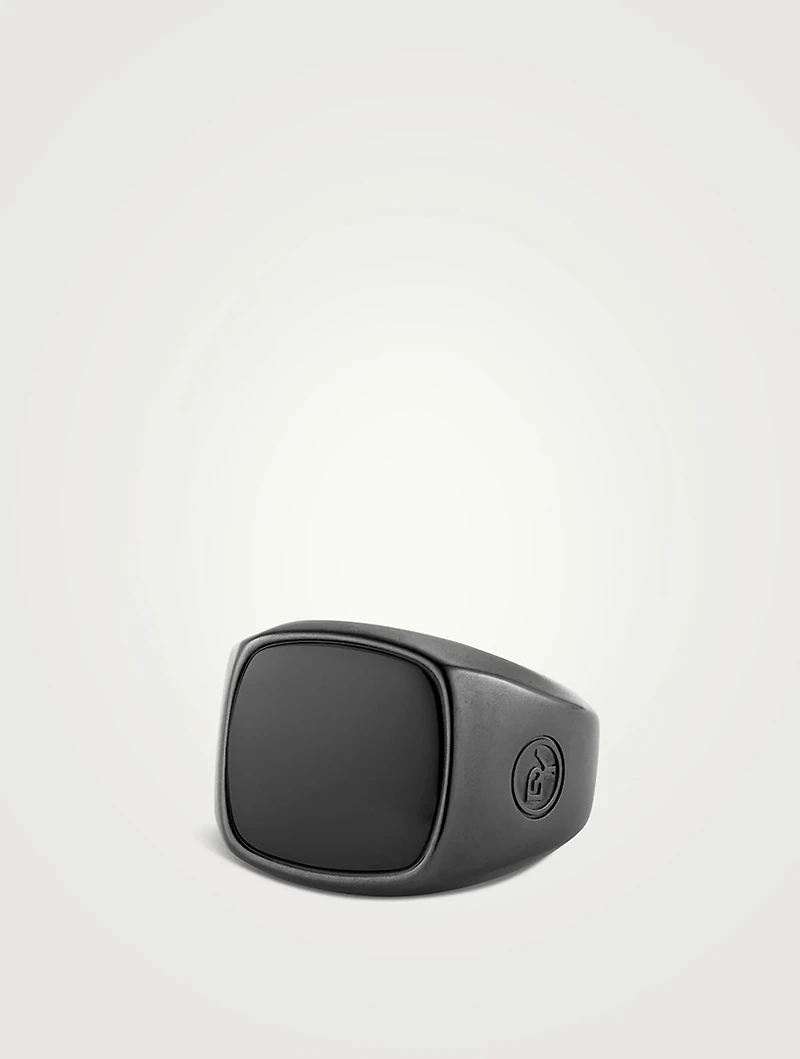 Exotic Stone Signet Ring Black Titanium With Onyx
