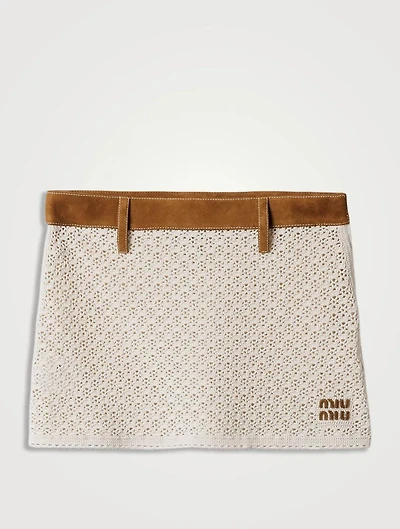 Cotton And Suede Miniskirt