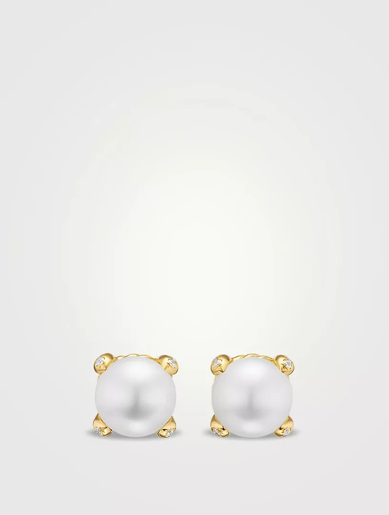 Pearl Classics Stud Earrings In 18k Yellow Gold And Diamonds, 6.6mm