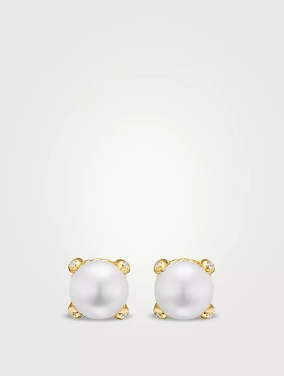 Pearl Classics Stud Earrings In 18k Yellow Gold And Diamonds, 6.6mm