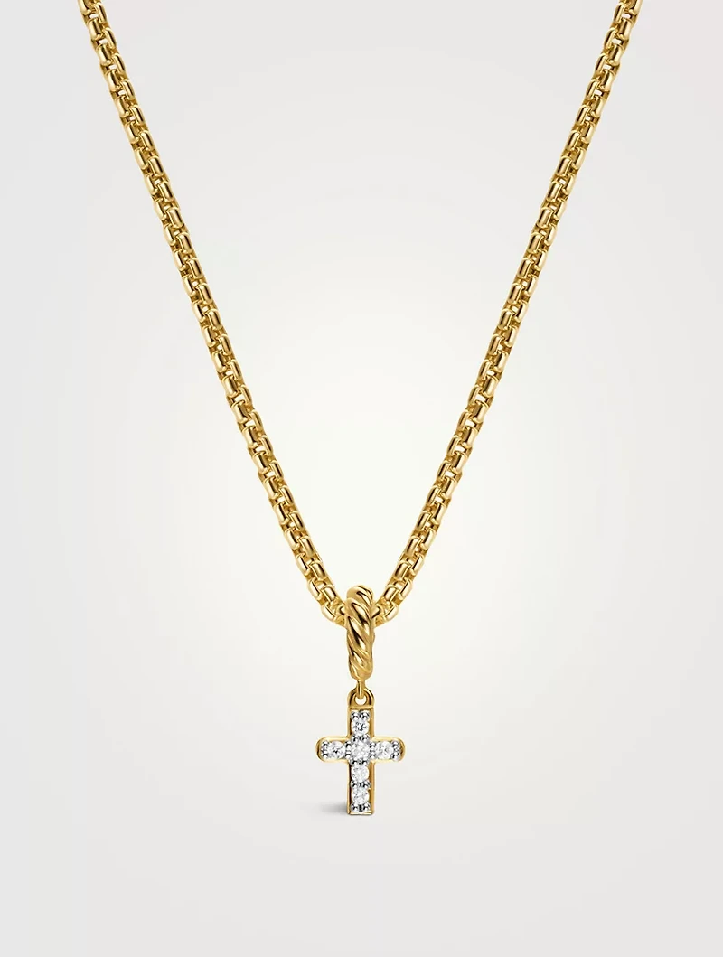 Micro Pavé Cross Amulet In 18k Yellow Gold With Diamonds, 8mm