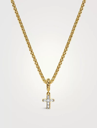 Micro Pavé Cross Amulet In 18k Yellow Gold With Diamonds, 8mm