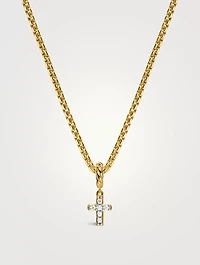 Micro Pavé Cross Amulet In 18k Yellow Gold With Diamonds, 8mm