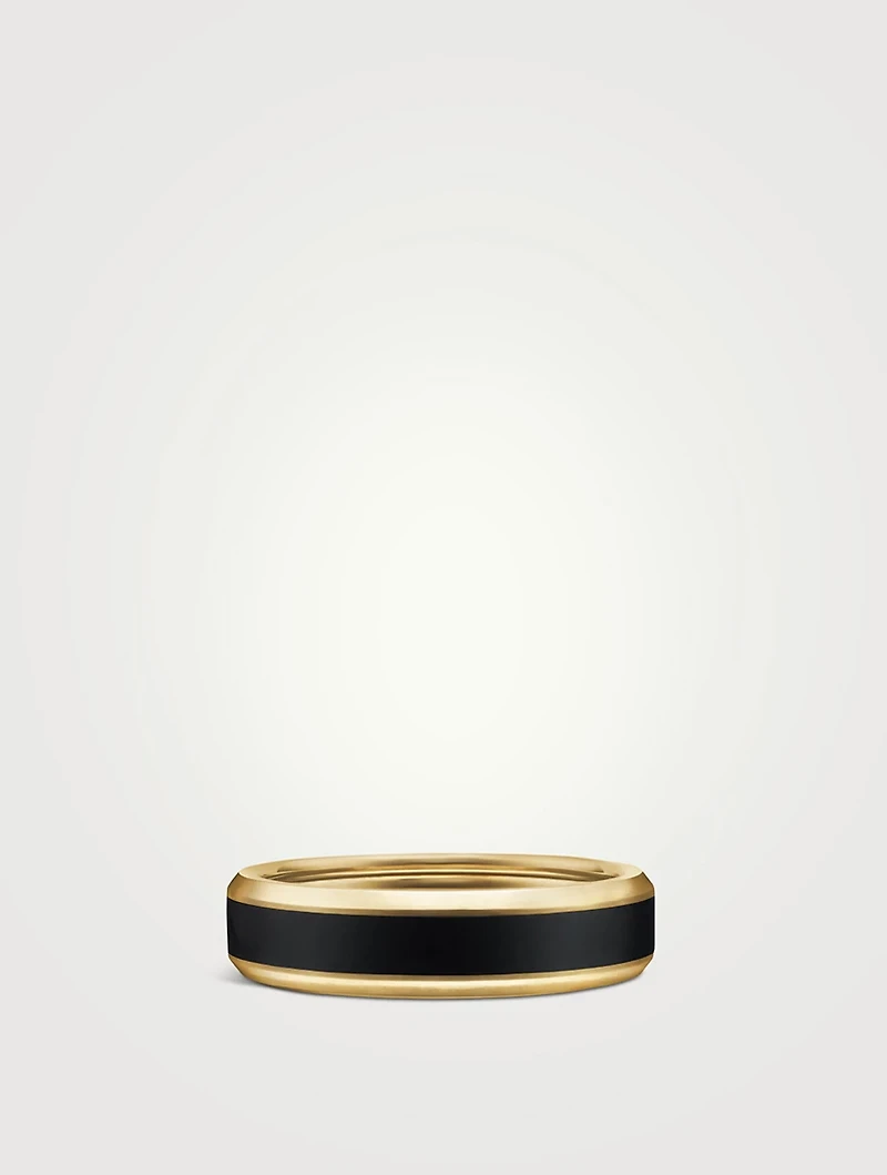 Beveled Band Ring 18k Yellow Gold With Black Titanium, 6mm