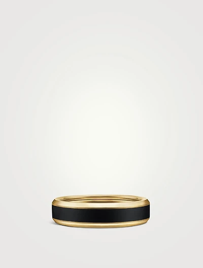Beveled Band Ring 18k Yellow Gold With Black Titanium, 6mm
