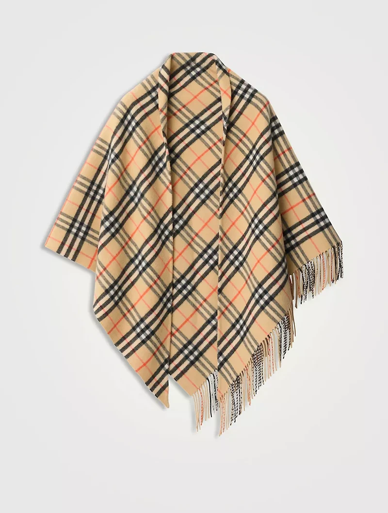 Check Wool Cashmere Cape