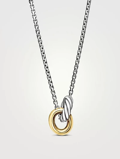Petite Cable Linked Necklace In Sterling Silver With 14k Yellow Gold, 15mm
