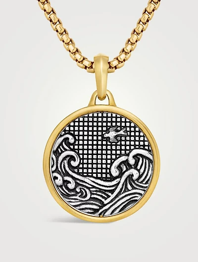 Water And Fire Duality Amulet In Sterling Silver With 18k Yellow Gold, 30mm
