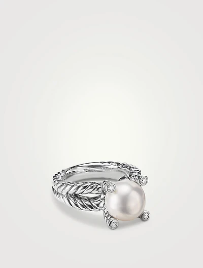Cable Collectibles® Pearl Ring Sterling Silver With Diamonds