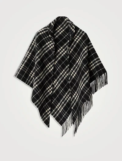 Check Wool Cashmere Cape