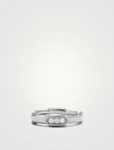 Hex Station Band Ring Sterling Silver With Pavé Diamonds