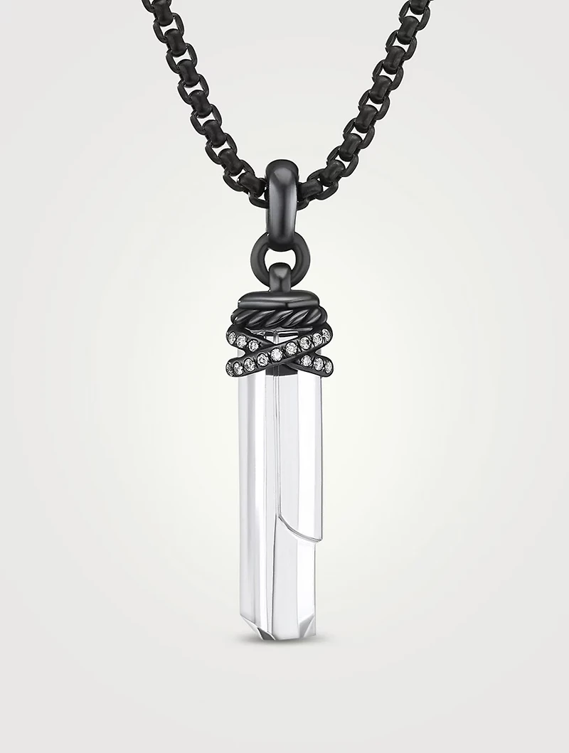 Wrapped Crystal Amulet With Blackened Silver And Pavé Diamonds