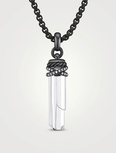 Wrapped Crystal Amulet With Blackened Silver And Pavé Diamonds