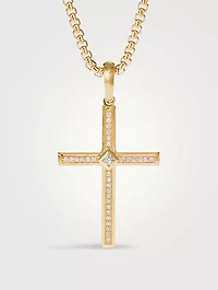 Modern Renaissance Cross Pendant In 18k Yellow Gold With Pavé Diamonds