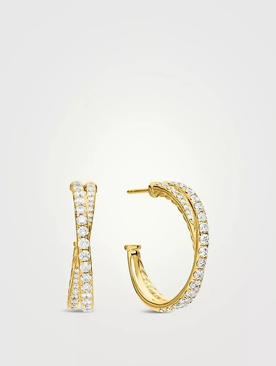 Pavé Crossover Hoop Earrings In 18k Gold With Diamonds