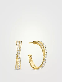Pavé Crossover Hoop Earrings In 18k Yellow Gold With Diamonds, 24mm