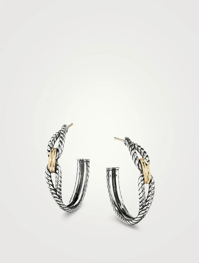 Cable Loop Hoop Earrings In Sterling Silver With 18k Yellow Gold