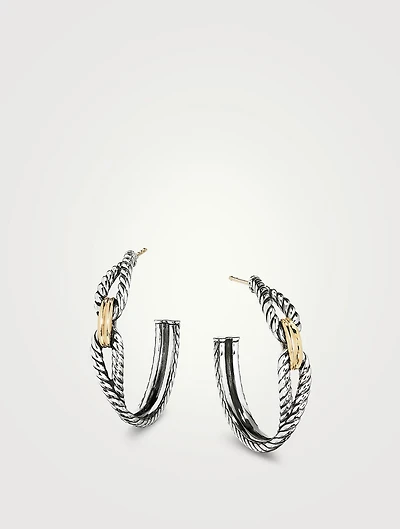 Cable Loop Hoop Earrings In Sterling Silver With 18k Yellow Gold