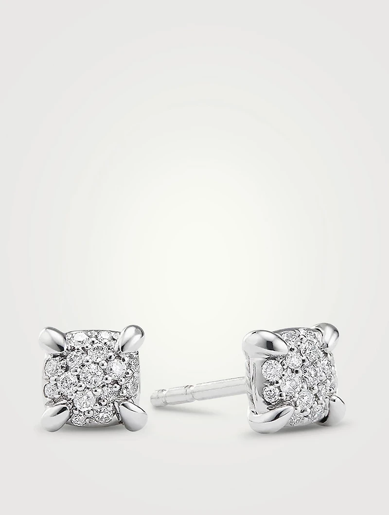 Petite Chatelaine® Stud Earrings In 18k White Gold With Pavé Diamonds