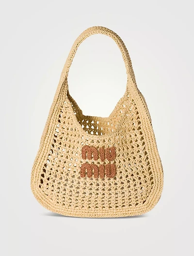 Raffia-effect Woven Hobo Bag