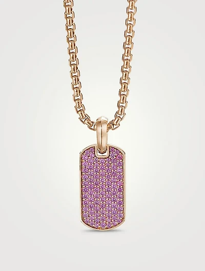 Pavé Tag In 18k Rose Gold With Pink Sapphires