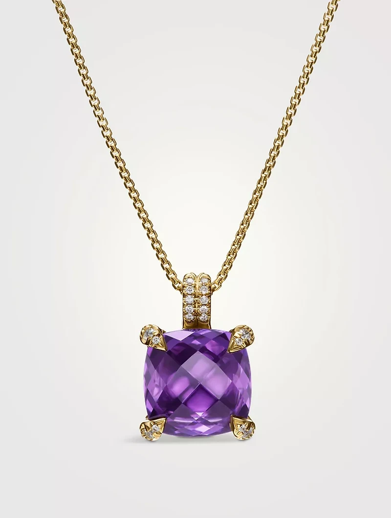 Chatelaine® Pendant Necklace In 18k Yellow Gold With Amethyst And Diamonds, 11mm